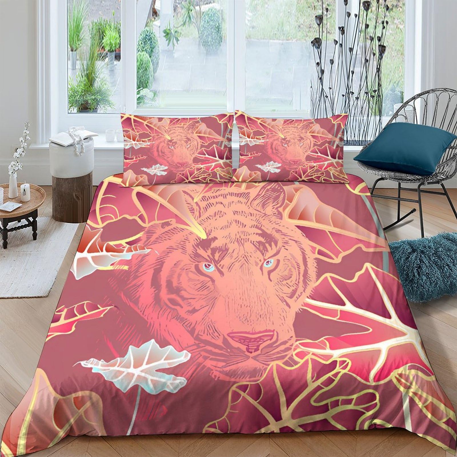 Housse de couette tigre 200x200cm en microfibre avec ses taies de lit