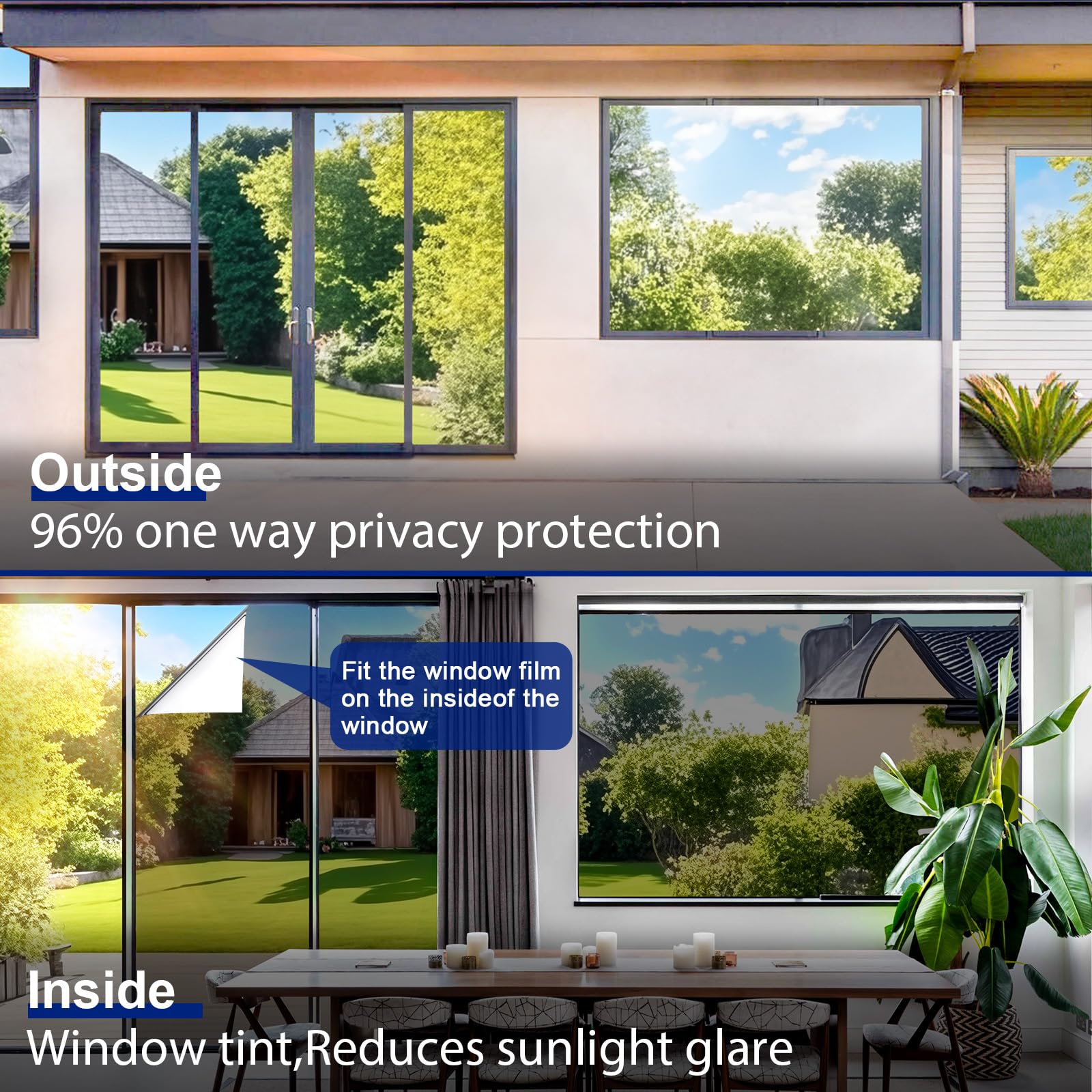 Beautysaid One Way Window Film Privacy Film for Glass Windows Heat Control Reflective Mirror Window Tint Film Home - Image 2