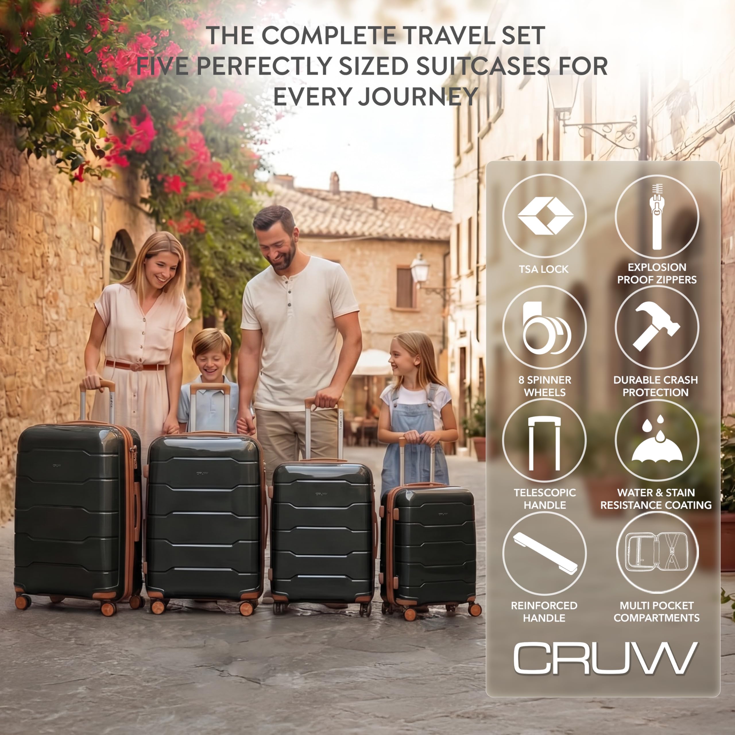 CRUW 2-Piece Luggage Set Expandable Polypropylene Suitcase Set TSA Locks 8 Silent Spinner Wheels Lightweight Nested Suitcases Travel Set easyJet BA Jet2 Airline-Approved Carry-On & XL Check in