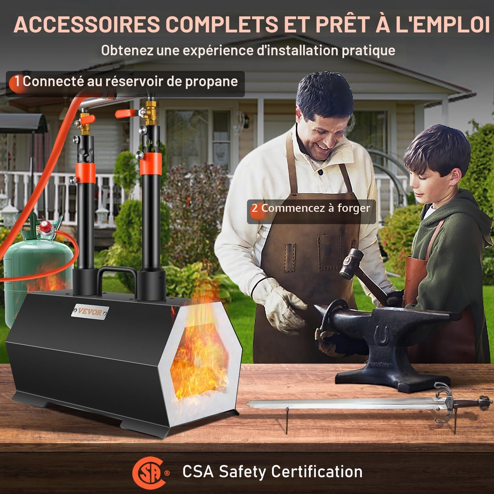 VEVOR Forge à Gaz Propane avec 2 Brûleurs Four de Fusion au Propane Max 1427 ℃ Four de Forge à Gaz Efficace Économique Fabrication Couteaux Forgeage Métaux pour Couteliers Maréchaux-Ferrants Forgerons