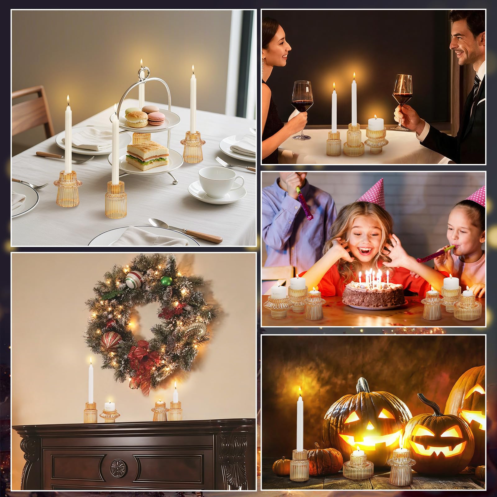 Portacandele Vetro, Set di 8 Porta Candele da Tavolo, Portalumini Trasparente per Decorazioni Matrimoni, Natale, Festival, Tavolo