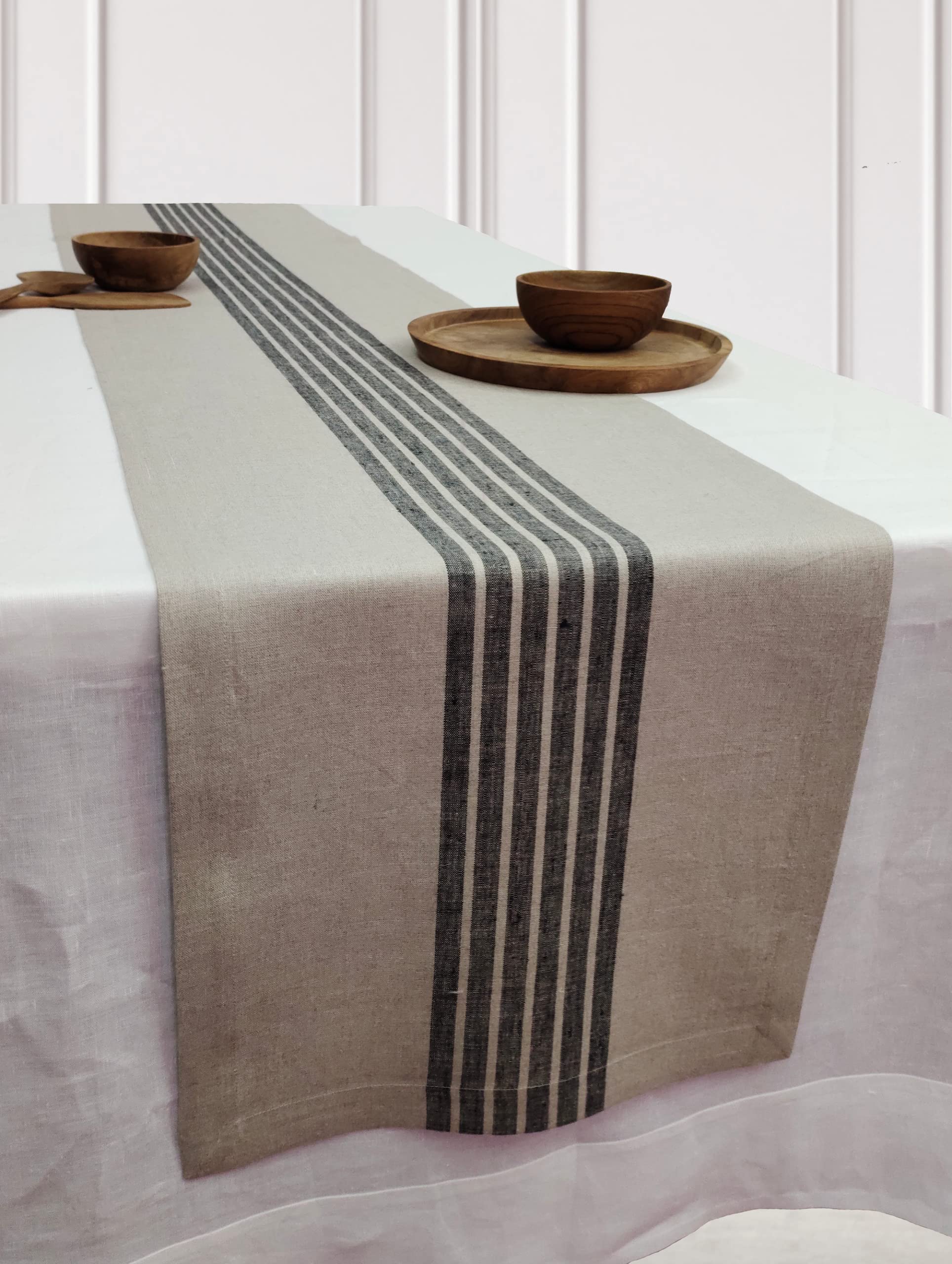 D'Moksha Homes Farmhouse Table Runner, 14 x 90 Inch Set of 4, Natural and Black