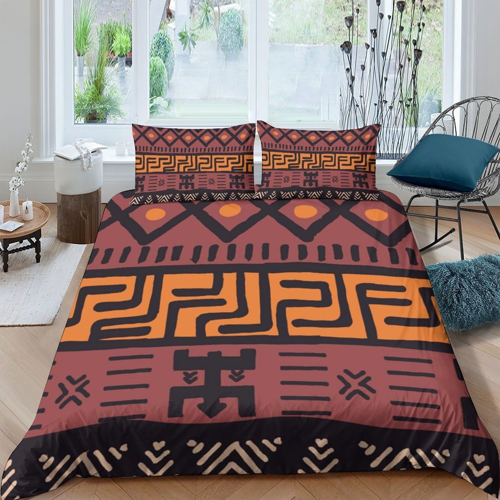 Ctjqhvkz Style-1 3D Printed Ethnic Geometric Fitted Sheet Microfiber Soft Non-Slip Tribal Pattern Mattress Cover For Bedroom Guest Room Decor Single（135X200cm）