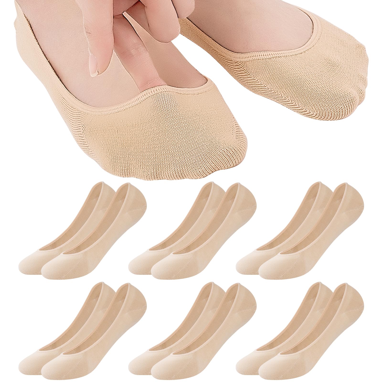 Niofind Ballerina Füßlinge Damen, 6 Paar, Unsichtbar & Rutschfest | 80% Baumwolle mit Silikon-Fersenstreifen und verstärkter Ferse und Spitze; No Show Socken für Pumps, Sneaker und Loafer.