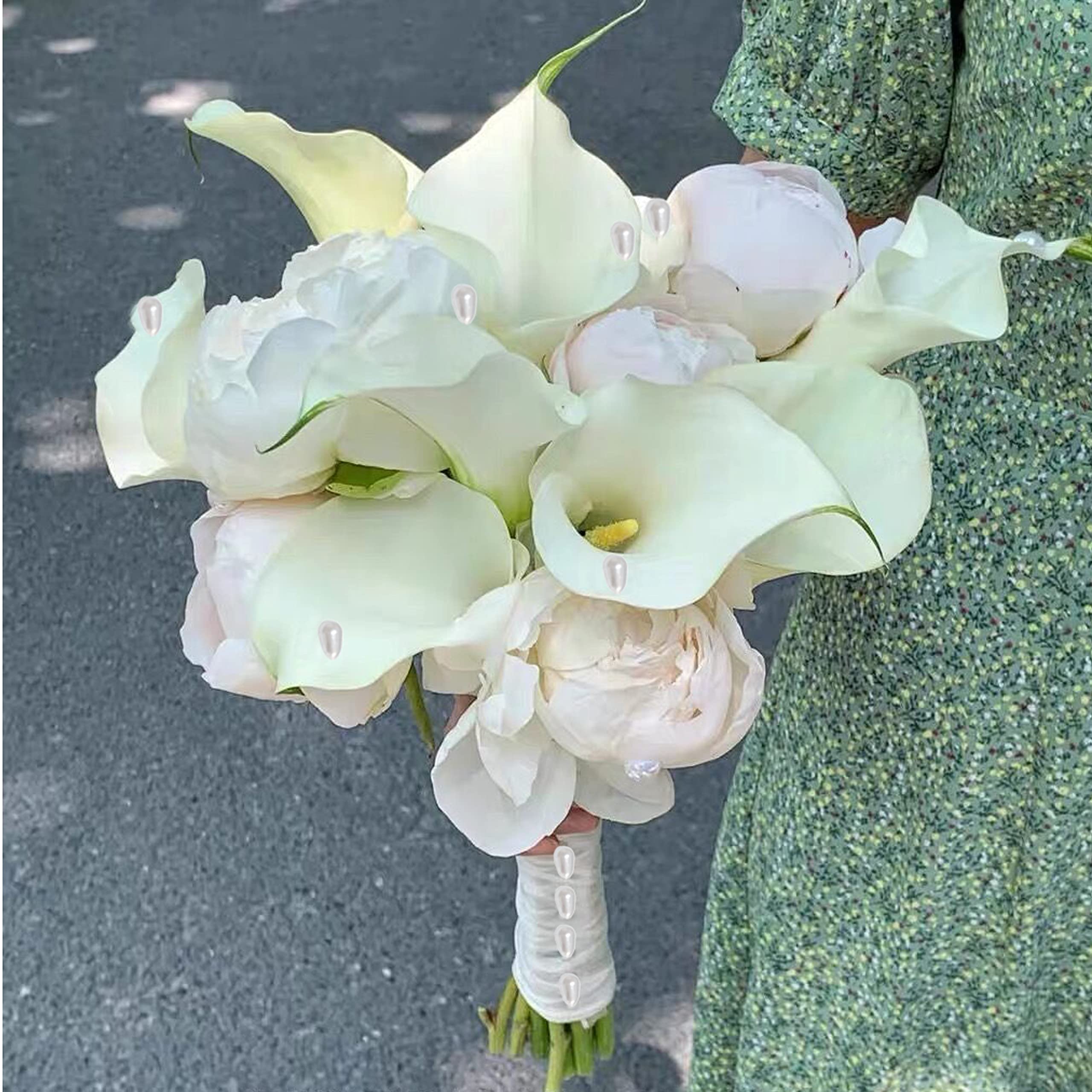 100 alfileres de ramillete con forma de flor de lágrima y perla, ramo de alfileres blancos de cabeza recta para manualidades, joyería, costura, decoración de flores de boda