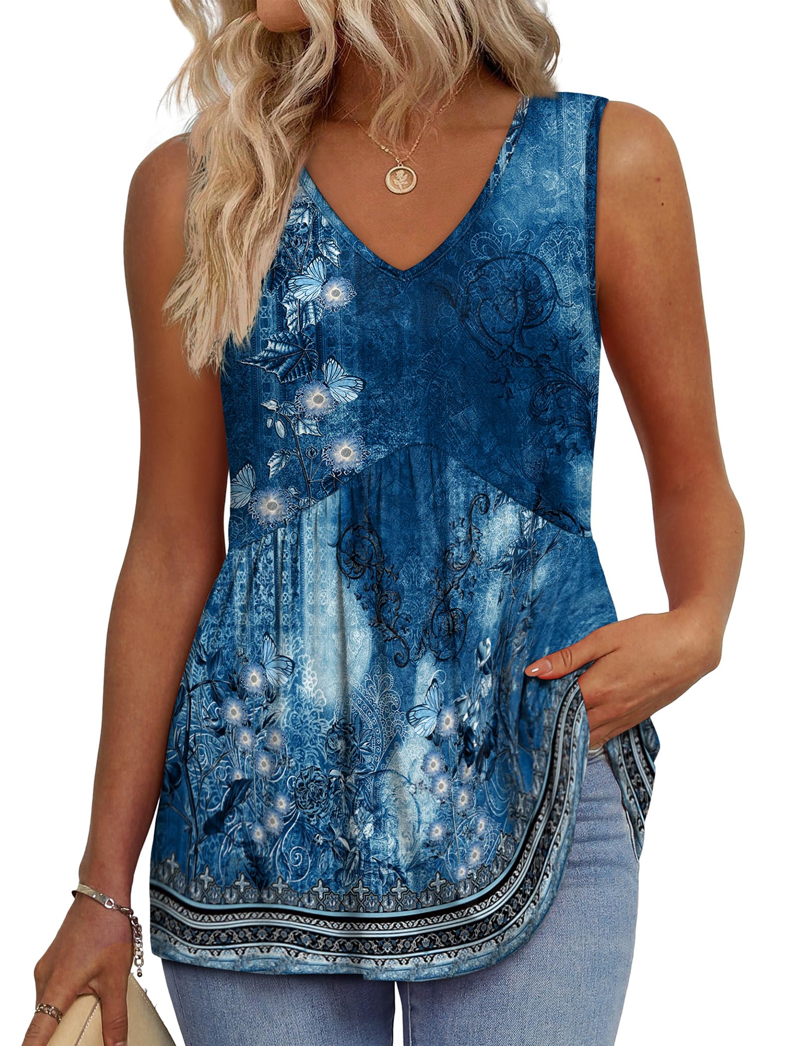 OFEEFAN Womens Tank Tops 2025 Flowy Peplum Tops for Women Dressy Sleeveless V Neck Babydoll Tank Tops