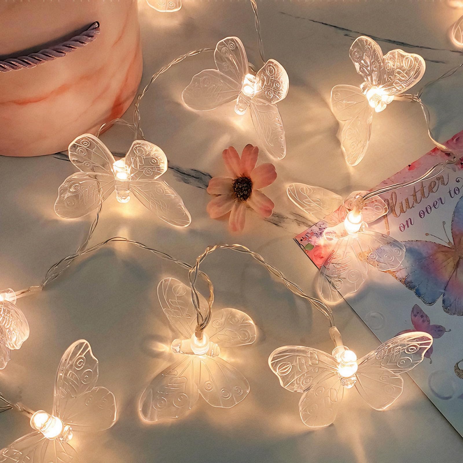 DiiWmme Butterfly String Lights, 10 LED Battery Operated Fairy Lights for Bedroom, 2M Butterfly Lights for Indoor Outdoor Wedding, Party, Garden, Birthday Decorations (White)