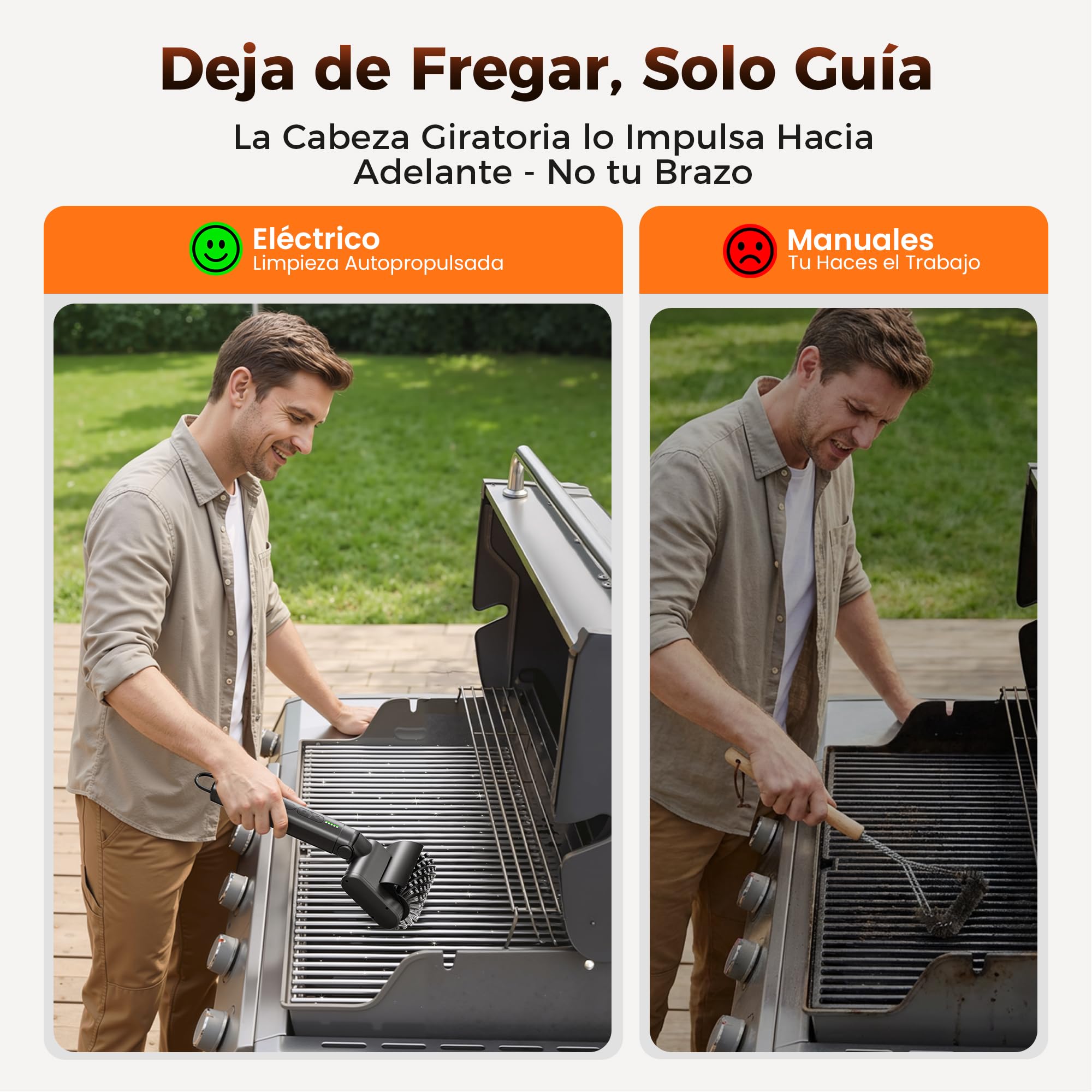 Leebein Cepillo Eléctrico para Barbacoa, 2026 Cepillo Electrico Limpieza Hogar 3 Velocidades & Ángulo Ajustable con 3 Cabezas, 150 Min de Autonomía, Resistente al Agua y Altas Temperaturas