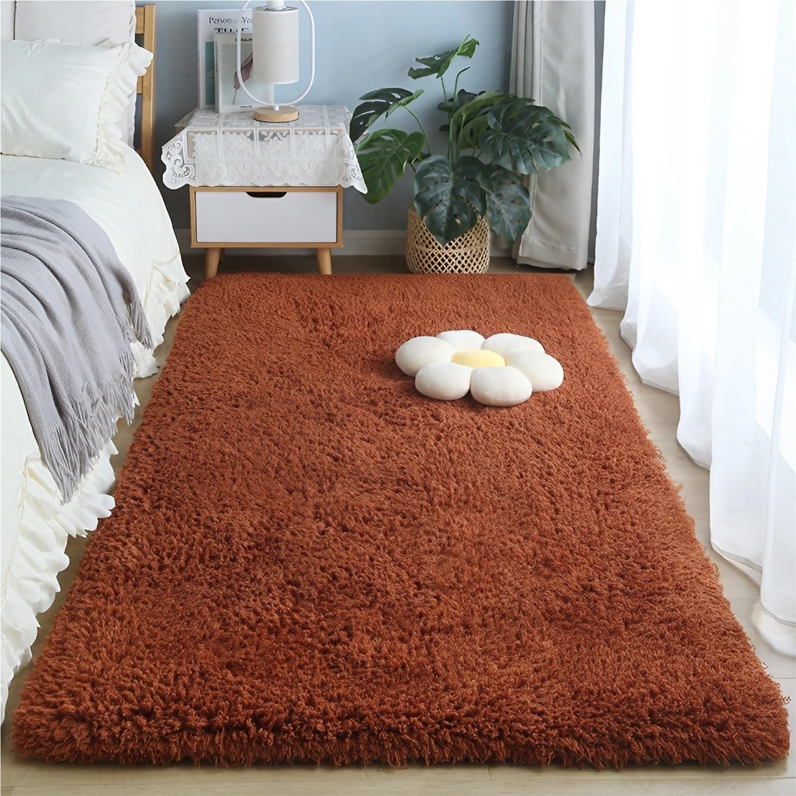 Tapis Shaggy Poil Long, Doux et Confortable Décoration Moderne, Descente De Lit Antidérapante Lavable pour Salon et Chambre Adulte(Coffee Brown,60 x 90 cm)