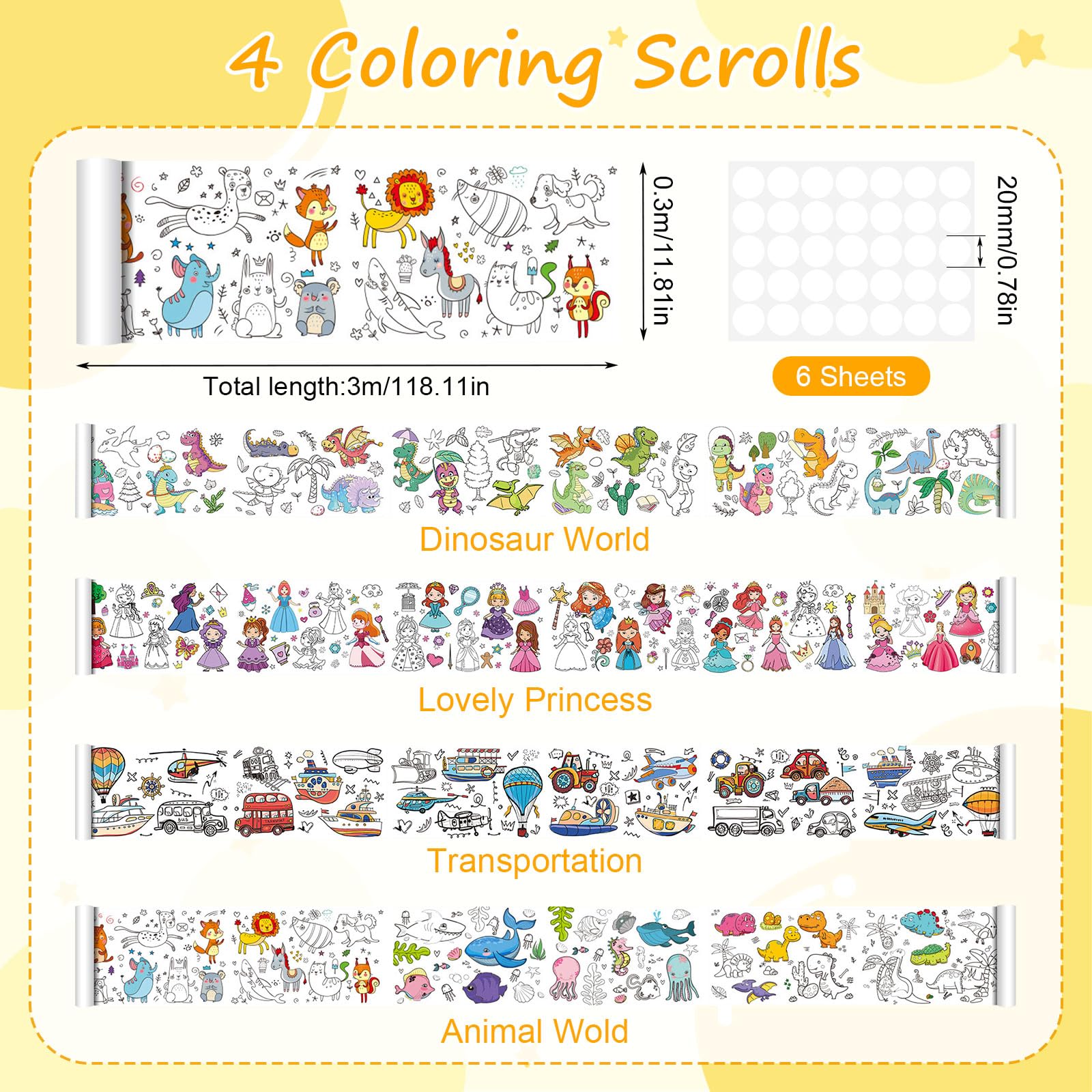 Lot de 4 rouleaux de papier à colorier 30 x 300 cm pour enfants