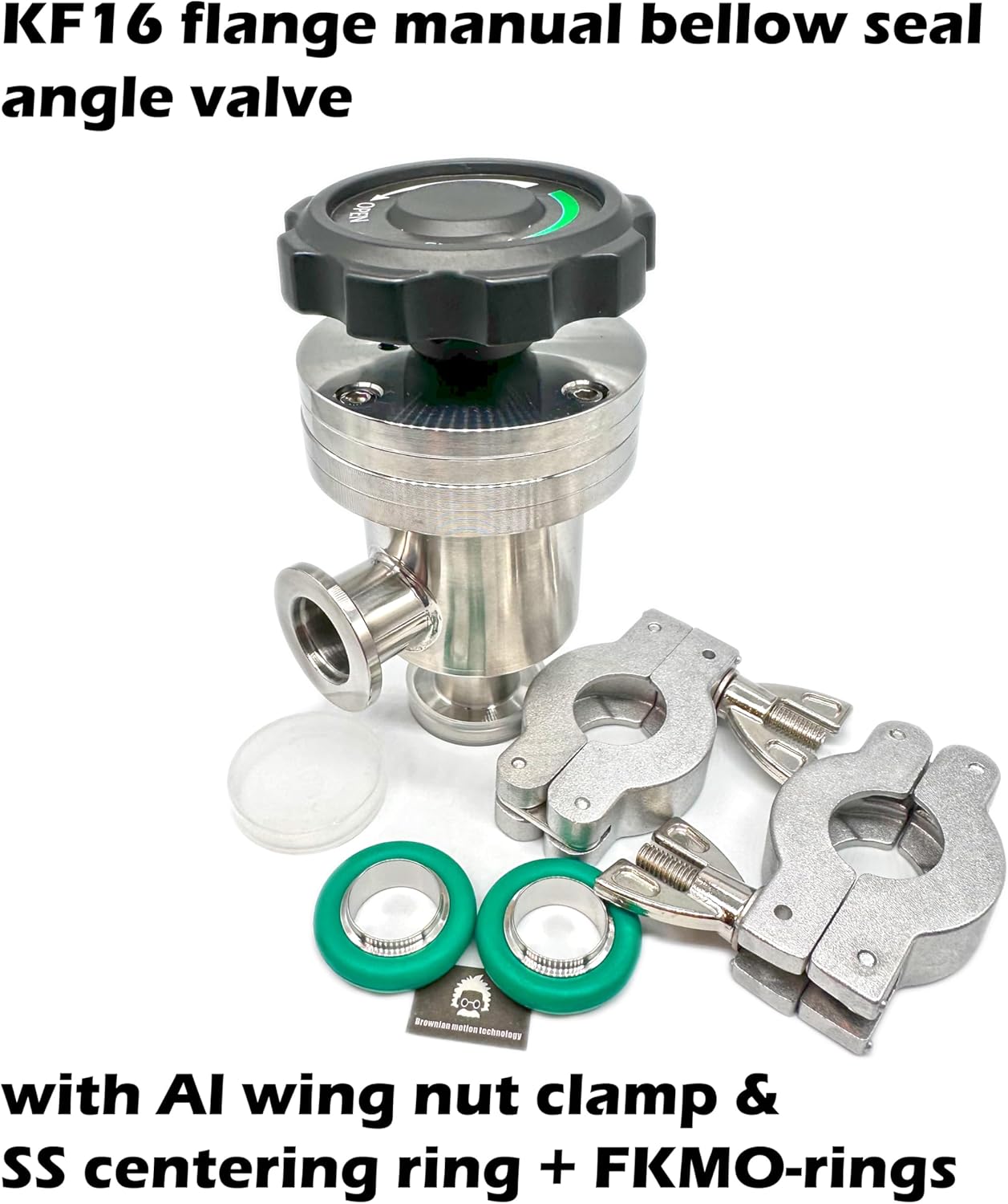 Manual Right Angle Valve, Bellow Seal, KF16 Flange, Stainless Steel Body, Globe Valve, Vacuum Angle Valve, Silver