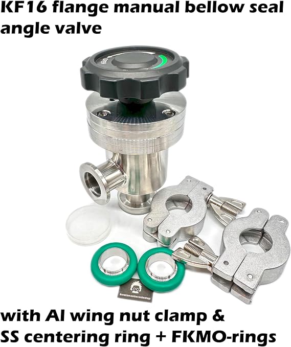 Manual Right Angle Valve, Bellow Seal, KF16 Flange, Stainless Steel Body, Globe Valve, Vacuum Angle Valve, Silver