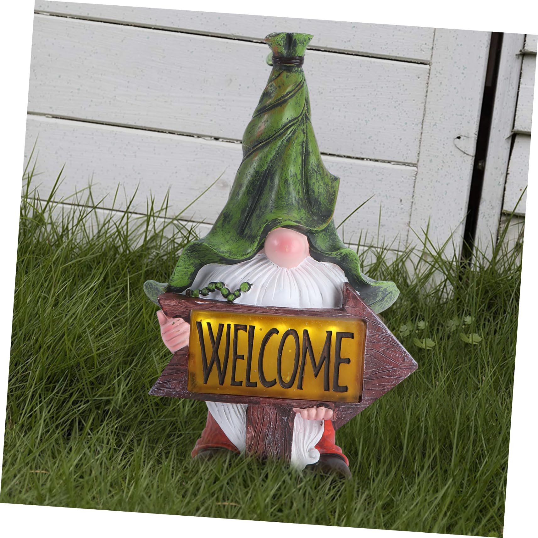 Garneck Luces de Solar Estatua de de Jardín Figuras de Gnomos de Resina Celebración de Señal de Bienvenida con Luces LED Solares Decoraciones Al Aire para Patio Patio