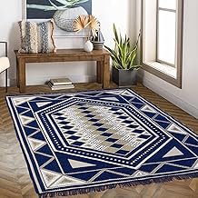 RVS DECOR Chenille Carpet 5x7 Feet,Soft Velvet Rectangular Rug for Living Room, Hall & Bedroom,Floor Carpet for Home,Designer Dari for Floor 150x210 cm,Non-Slip, Trendy & Durable Kalin (Blue & White)