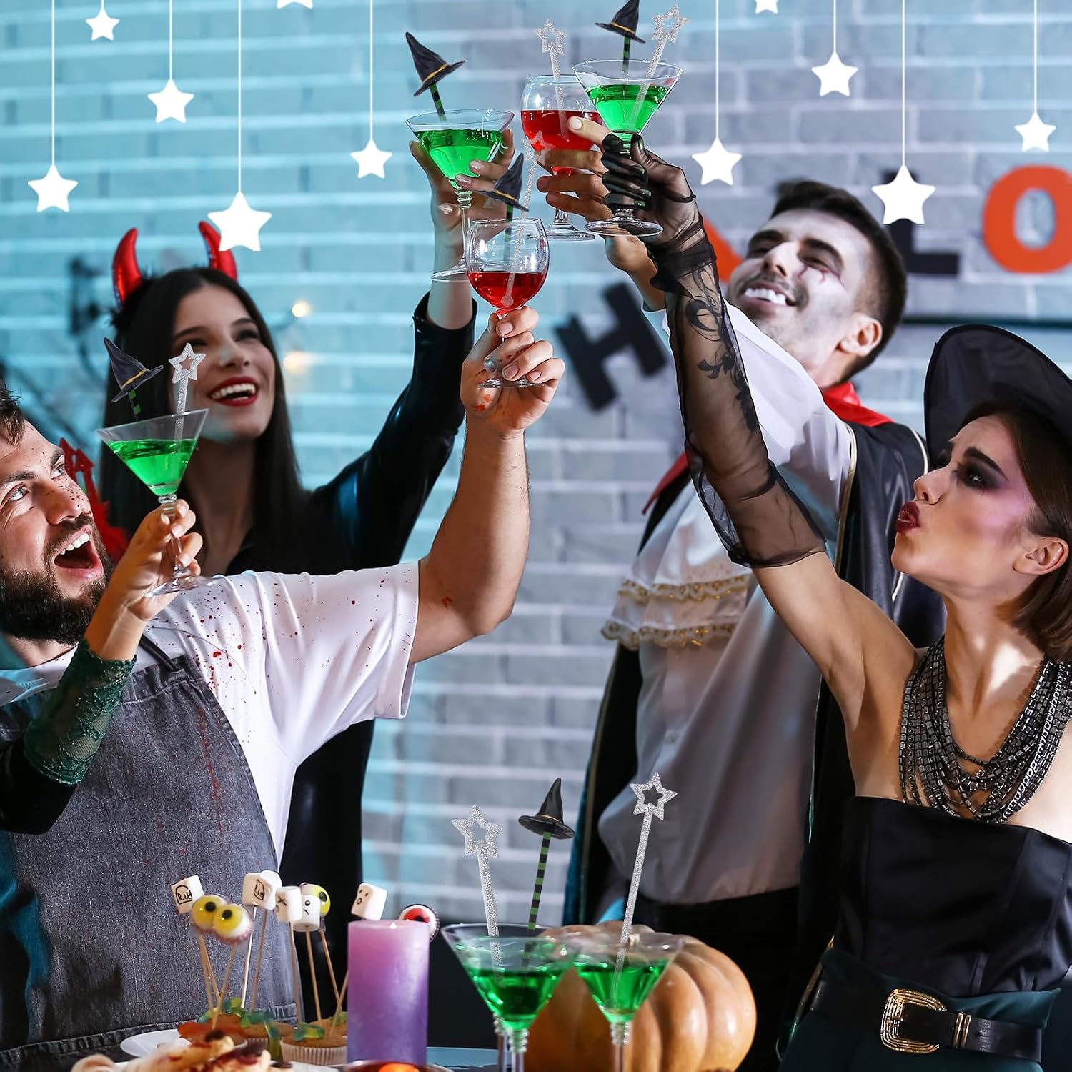 SiliFine 30 Pcs Witch Hat Swizzle Sticks 7.5 Inch Acrylic Cocktail Beverage Stirrers Reusable Drink Coffee Stirring Rods for Cocktails Bars Home Use Wedding Birthday Party