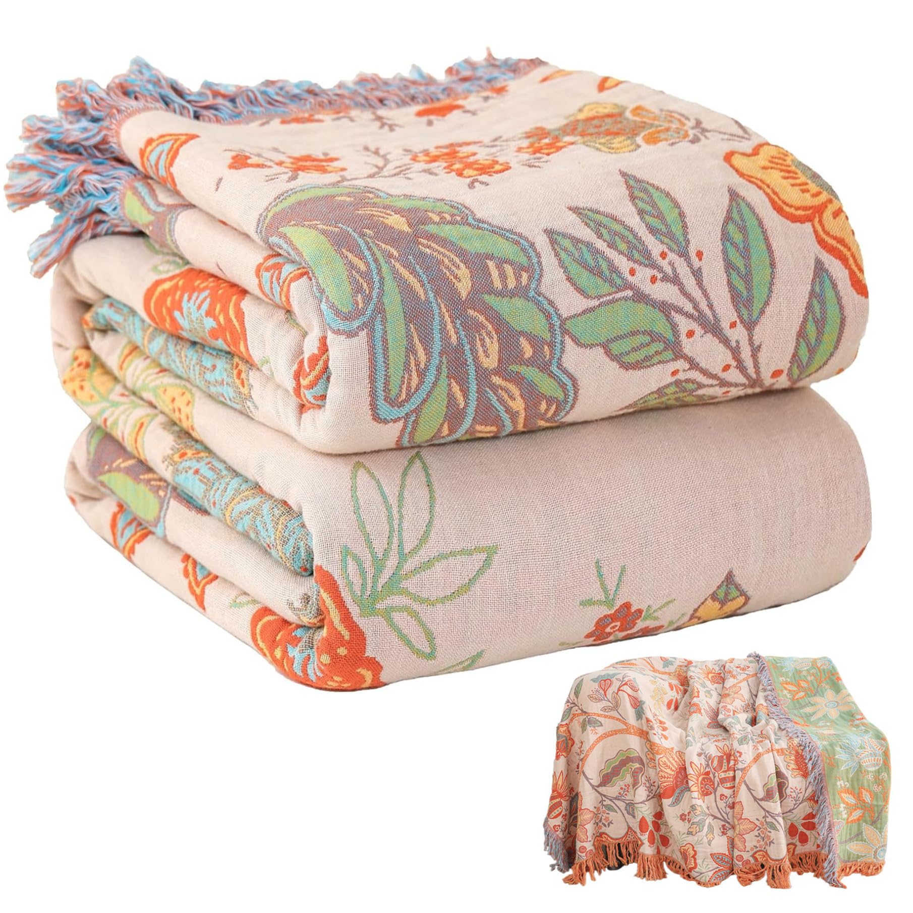 Grand jet de lit floral en coton doux pour des soirées cocooning sur canapé 3 places