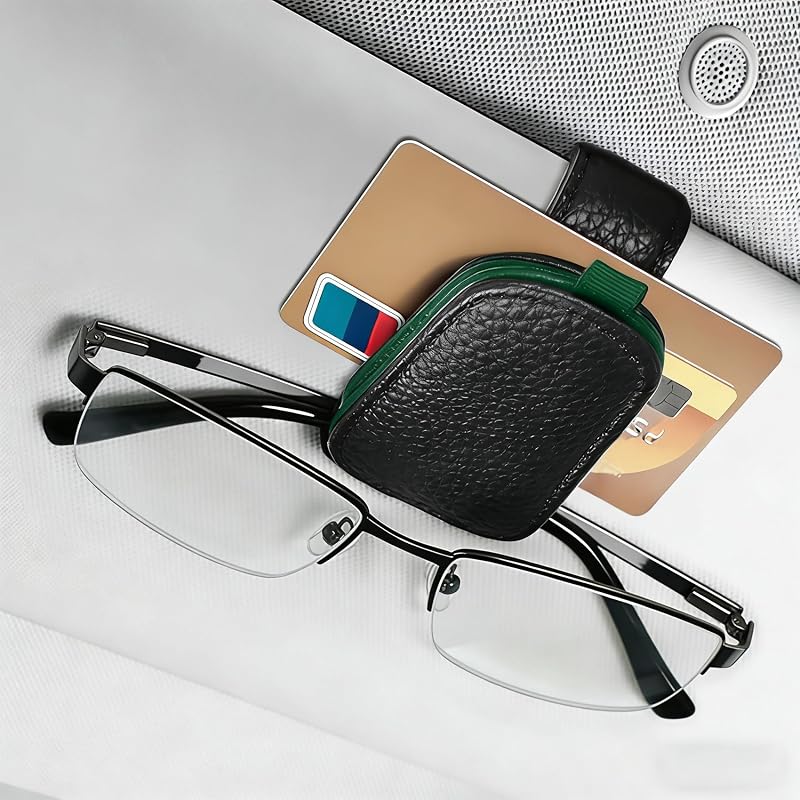 Porta-Óculos para Carro com Clipe Magnético para Para-Sol em PU Leather Lxsloet Preto e Verde Militar