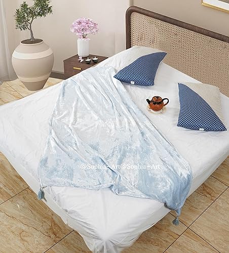 Miniatura 9 de Sophia-Art Manta de terciopelo triturado de lujo con borlas, para sofá o cama, manta suave, bohemia y cálida, acogedora y ligera para mascotas (50 x