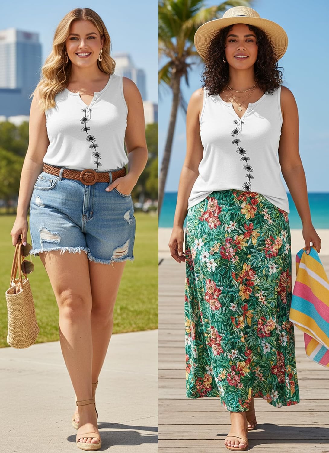 Tank Tops for Women Summer Tops Casual Button Down Shirts Loose Fit V Neck Sleeveless T Shirts - Image 4