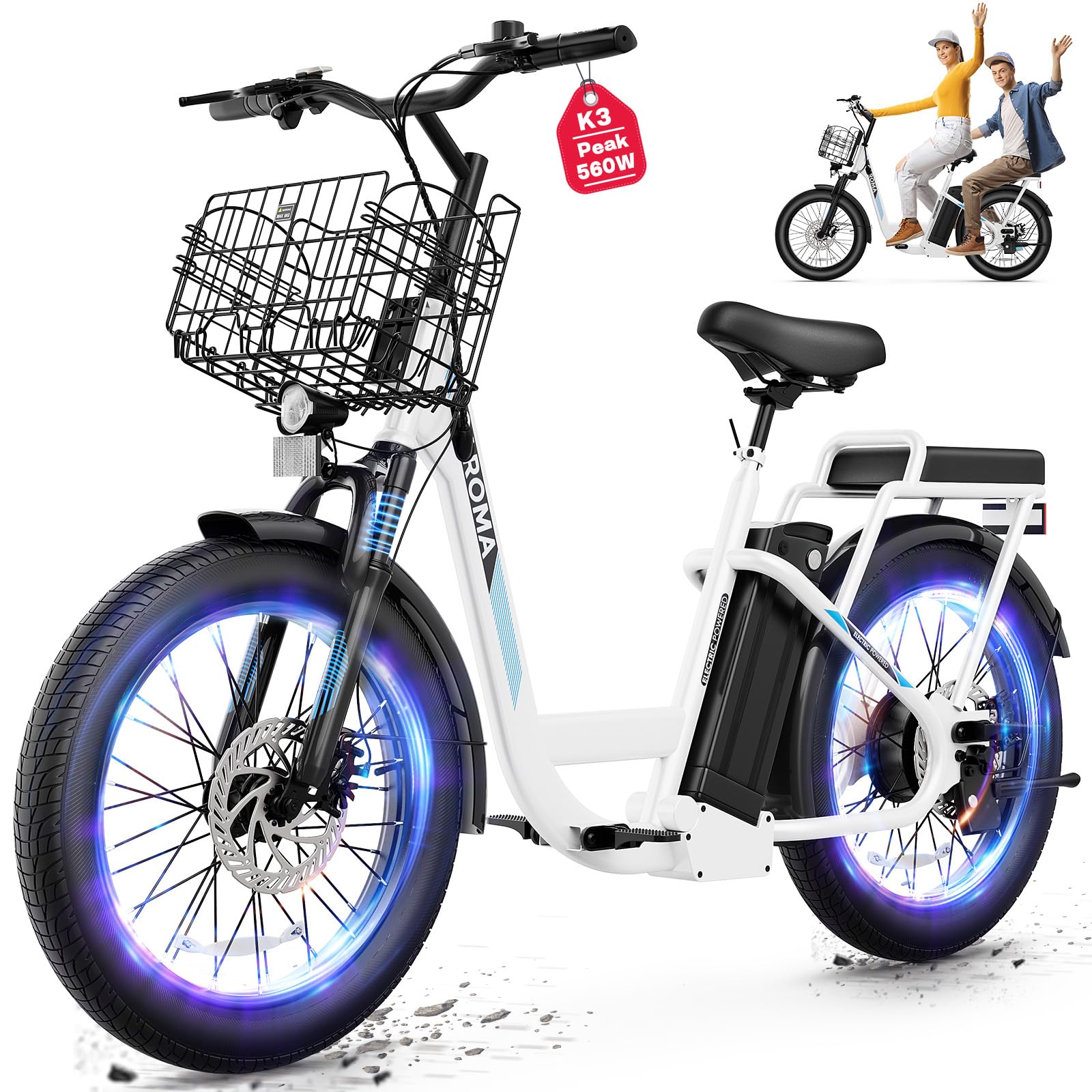 Sponsored Ad - Peak 500/800/1200W Electric Scooter with Seat, 20" Off-Road Tires, 15/25/30Miles Range, 20MPH Top Speed, Adjustable Electric Scooter for Adults with Basket, Adults Electric Bike for Commuting