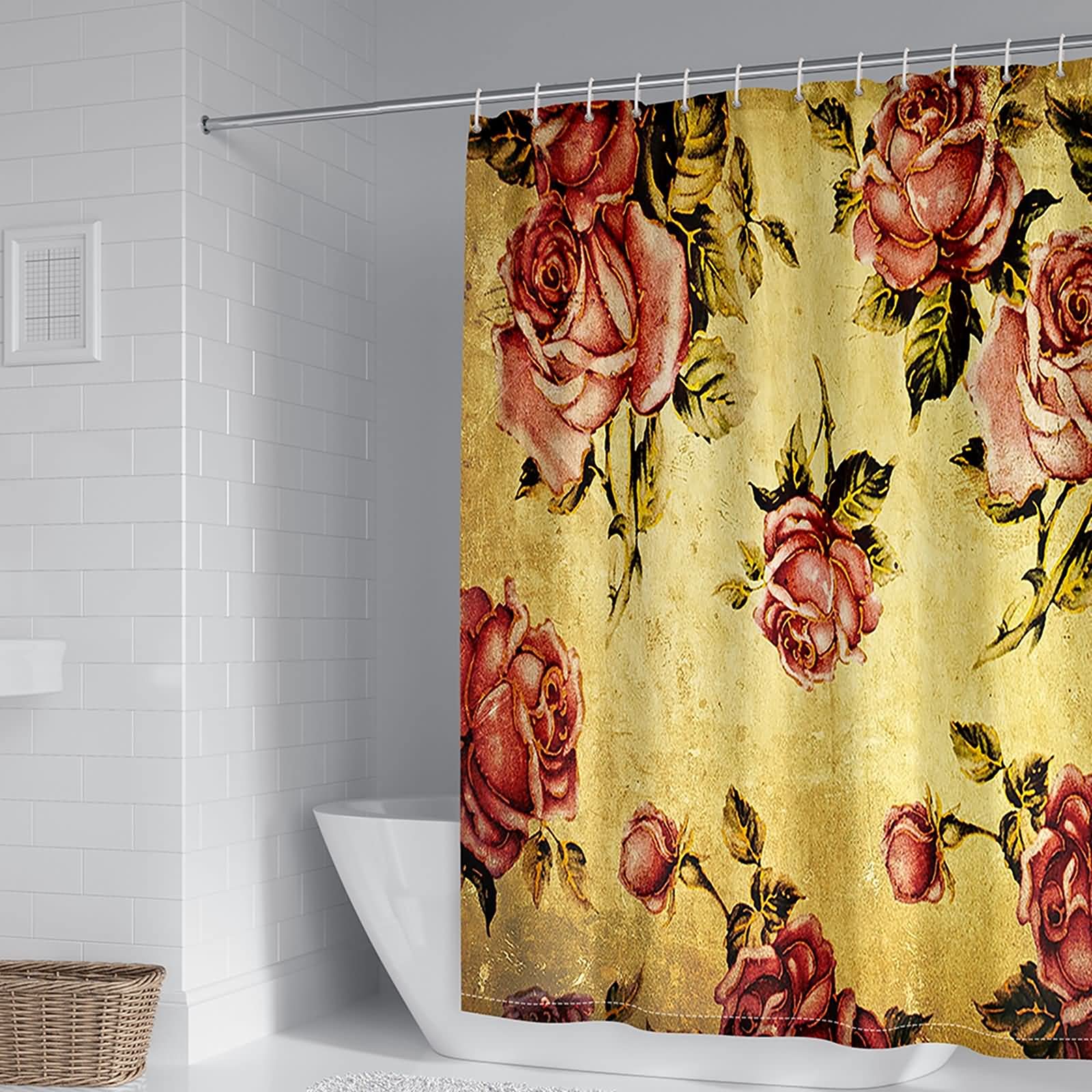 Rideau douche anti moisissure KnSam à motif floral 165x200 tressé étanche avec crochets