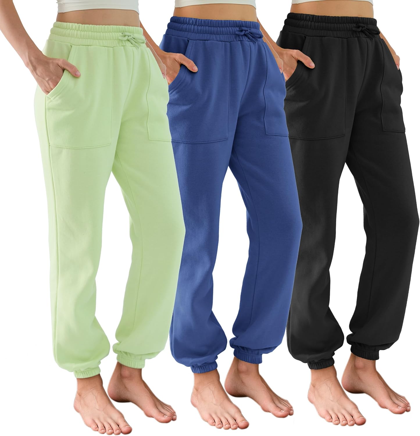 DITOK 3 Pack Sweatpants for Women Fleece Lined High Waisted Joggers with Pockets Baggy Comfy Lounge Pants