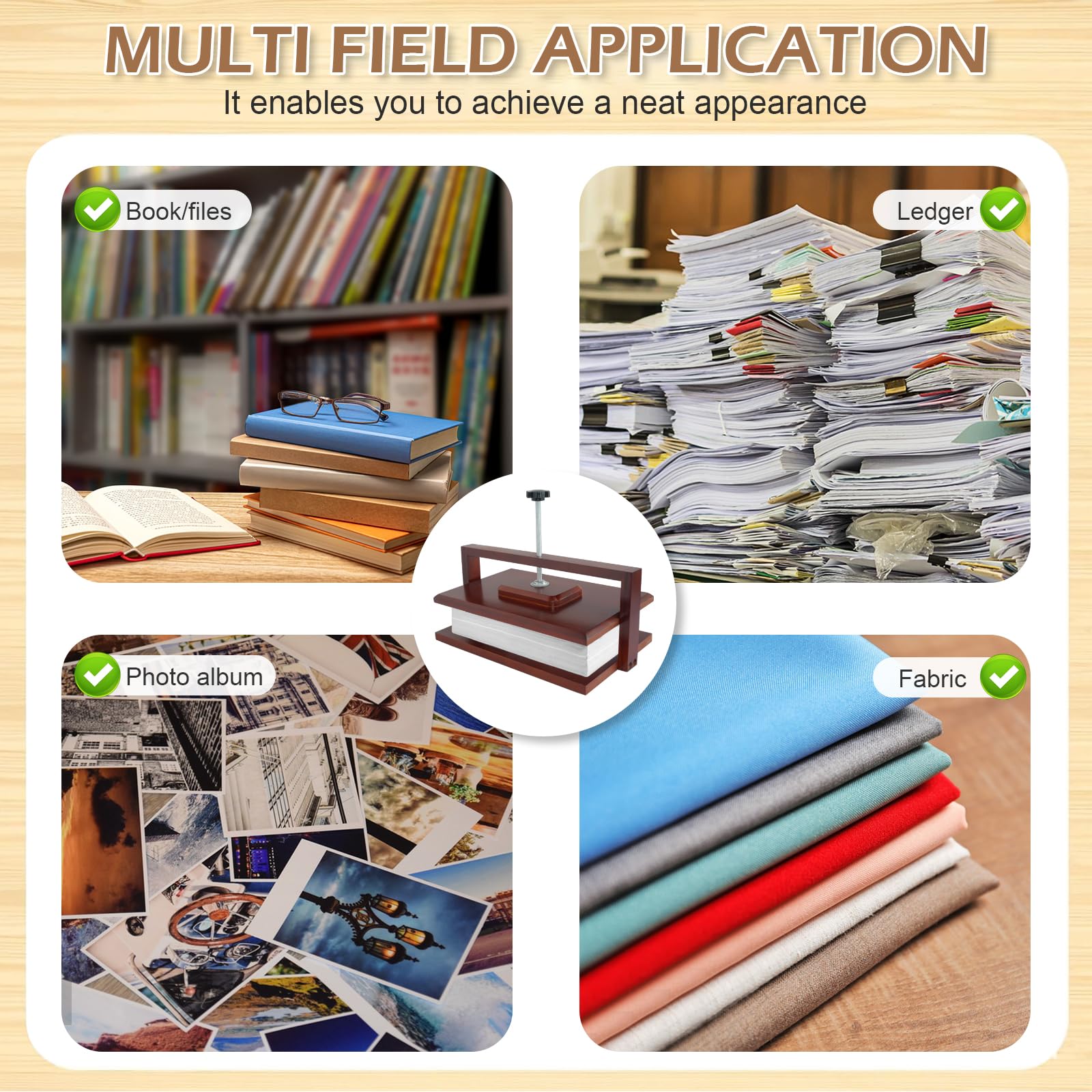 Whemyreat Pressa per libri in legno e bambù, pressare per carta e fiori, multifunzione, stabile, per rilegatura, stampa uniforme, rilegatura fai da te in ufficio (grande)