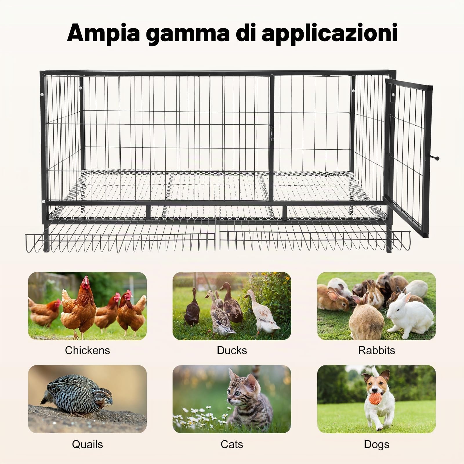 Gabbia per pollame con cassetto per uova, recinto per polli in ferro per 9-10 galli, recinto per polli con finitura antiaderente per interni ed esterni, adatto sia per interni che per esterni