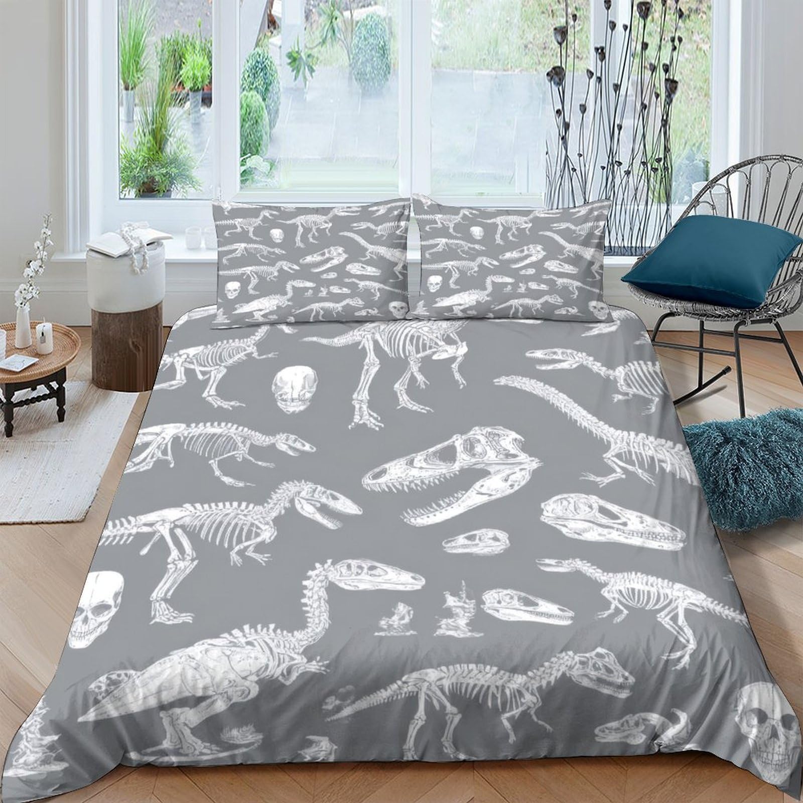 Ctjqhvkz Style-7 3D Printed Dinosaur Skeleton Fitted Sheet Microfiber Grey Bed Cover For Bedroom Guest Room Mattress Protection Single（135X200cm）
