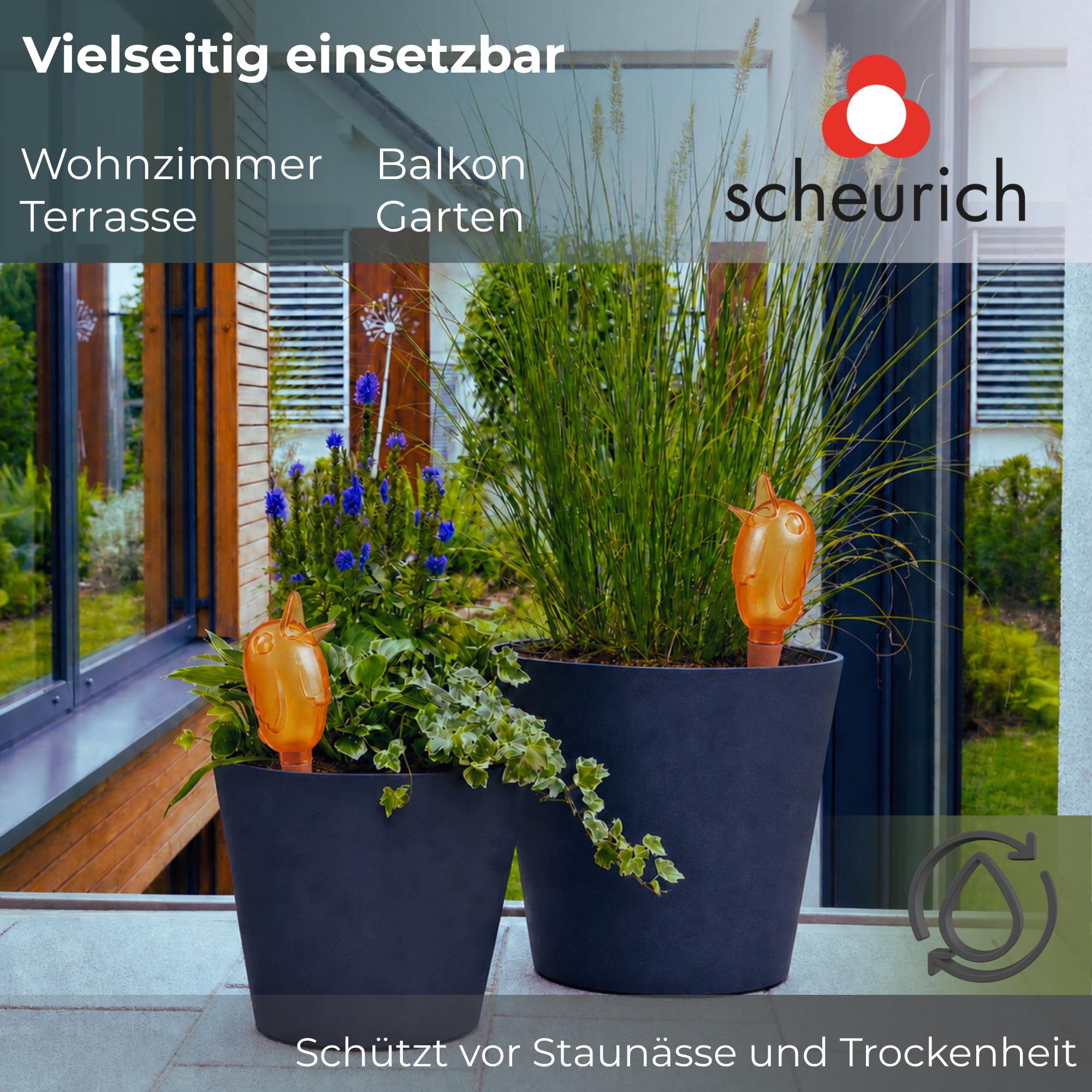 Scheurich Wasserspender Bördy M | 16 x Orange | 220ml Füllmenge | Bewässerungskugel klein mit Ton Fuß | Wasserspender Pflanzen und Blumen Terrakotta Stiel