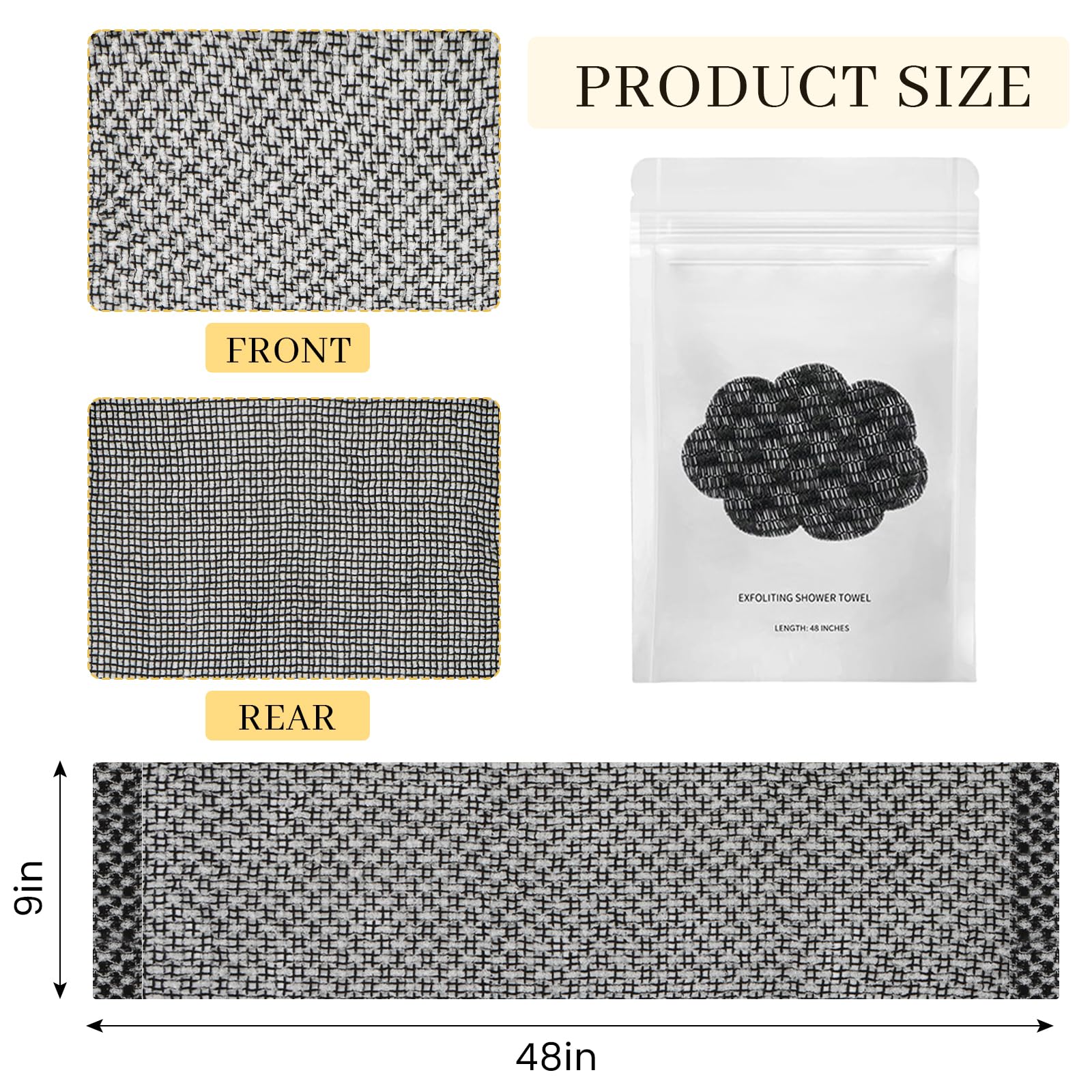 blissal złuszczający się ręcznik pod prysznic, antybakteryjny, peeling, ręcznik pod prysznic, 47" do ciała peeling, gąbka do mycia ciała dla mężczyzn i kobiet