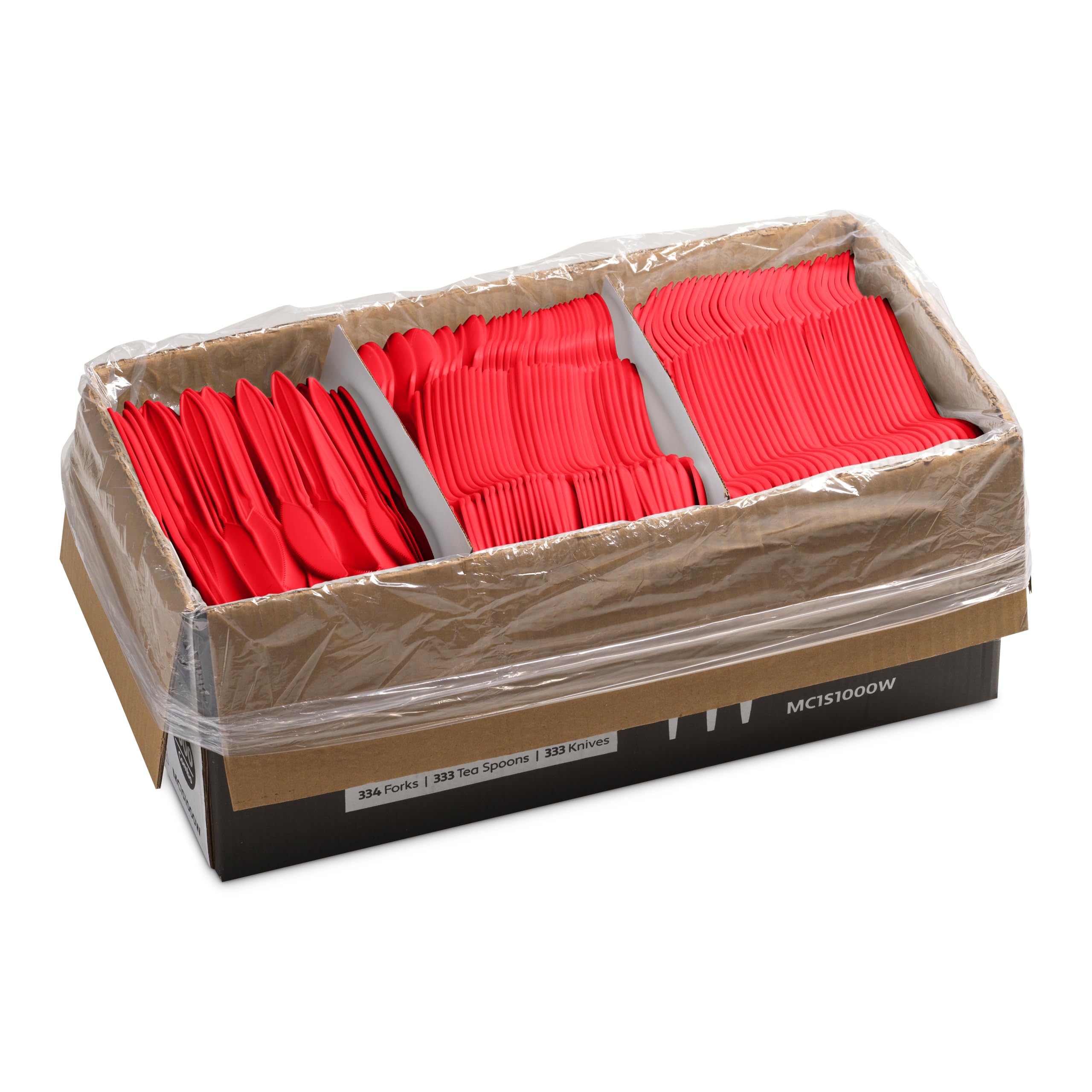 count red silverware set,forks, spoons, knives, medium weight bpa free disposable plastic cutlery set, bulk combo pack flatware set for party supplies