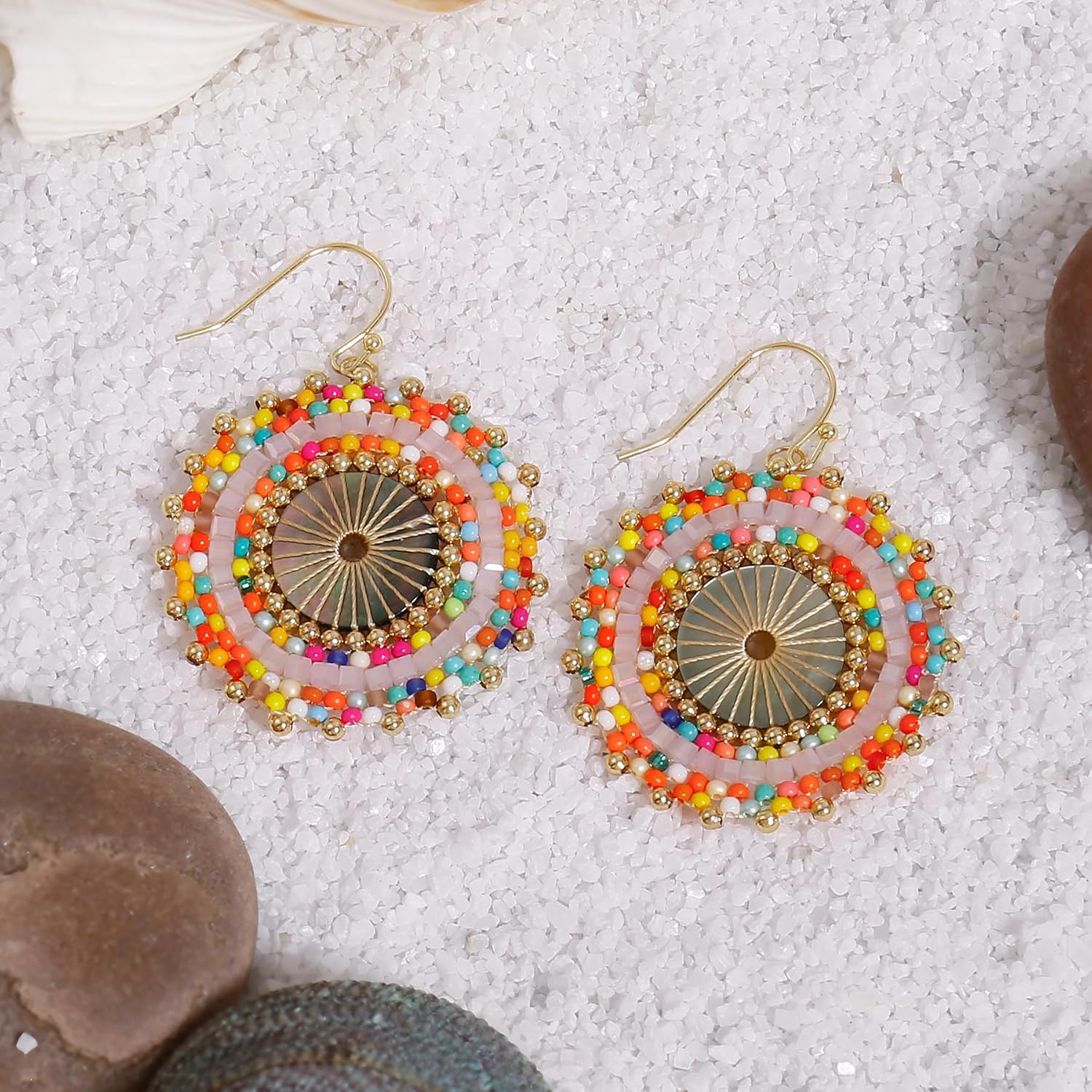 Colorful Bead Earrings For Women Summer Beach Handmade Bead Earrings Bohemia Hoop Dangle Earring For women - Image 4