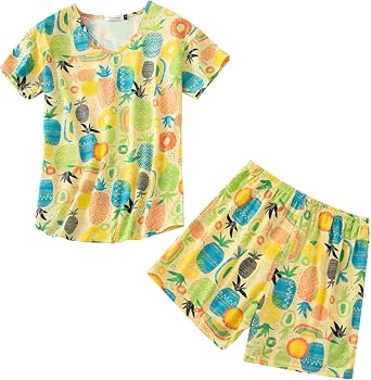 PNAEONG Womens Pajamas Set, Cotton Short Sleeve Sleepwear Top Capri Pjs Sets S-XXL