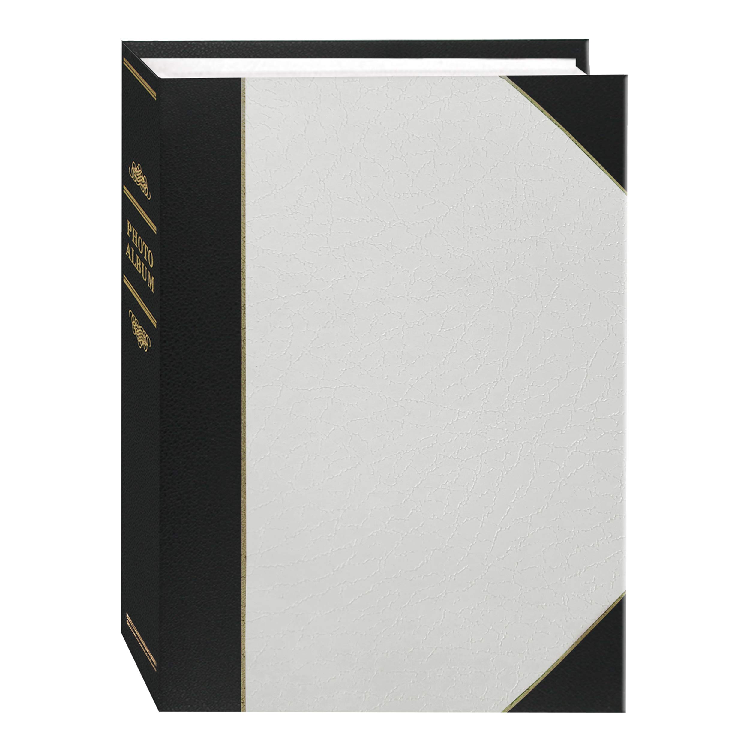 Pioneer Photo Albums 50-Pocket White and Black Ledger Style Leatherette Cover Photo Album for 5 by 7-Inch Prints