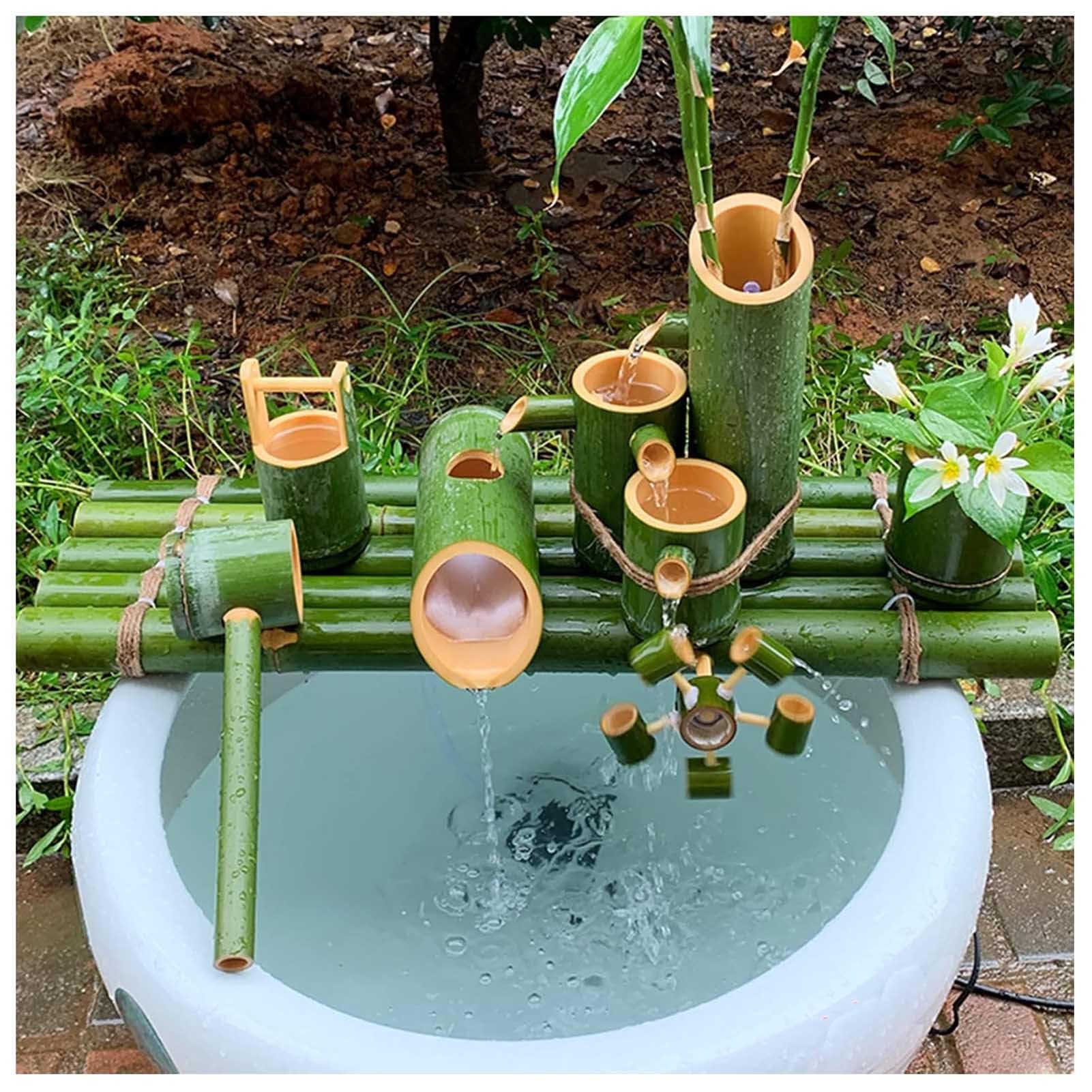 asdchZen Japanese Garden Decoration/Indoor Water Feature,Bamboo Fountain Garden Water Feature Garden Decor With Pump,Waterscape For Pond Fish Tank Courtyard,55CM
