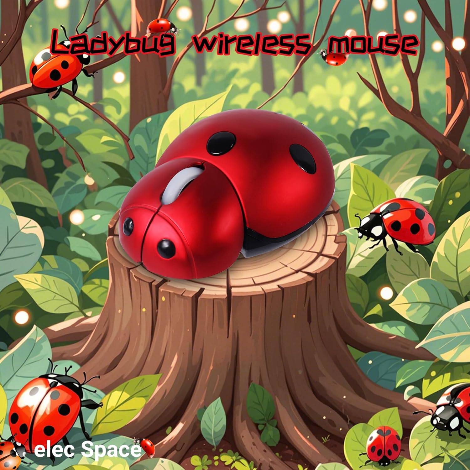 elec Space Wireless Mouse for Laptop & Kids, Cute Ladybug Shape Ergonomic Mouse with Case, Cordless for Laptop, PC, Mac & Notebook (Red)