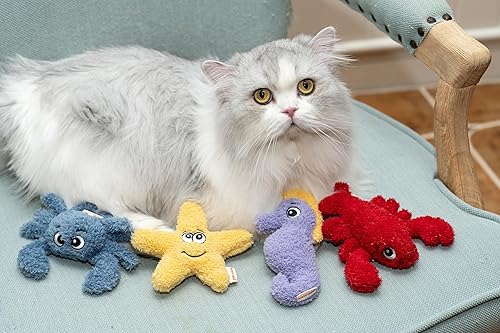 Miniatura 6 de Paquete de 4 juguetes interactivos de peluche para gatos con hierba gatera, juego temático de océano, 5 pulgadas, para gatos de todos los tamaños de