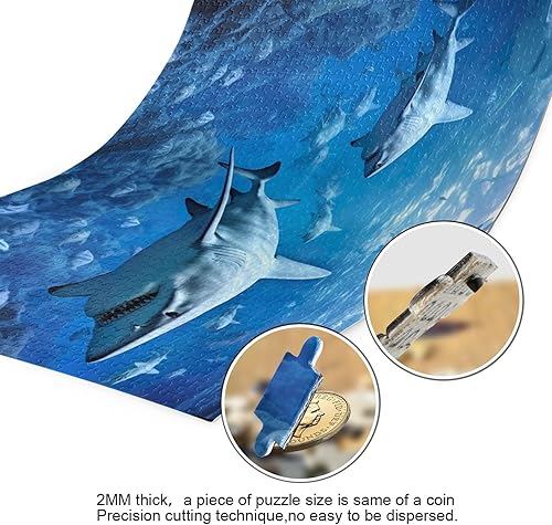 Miniatura 3 de xigua Rompecabezas de tiburones de 1000 piezas para adultos, juego de rompecabezas grande desafiante para adultos y adolescentes, 29.5 x 19.7