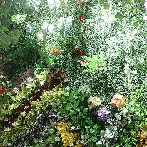 Miniatura 6 de MIUPOO Pared de plantas verdes artificiales de plástico, pantalla de césped artificial para exteriores, 10 piezas de césped artificial, 16 x 24