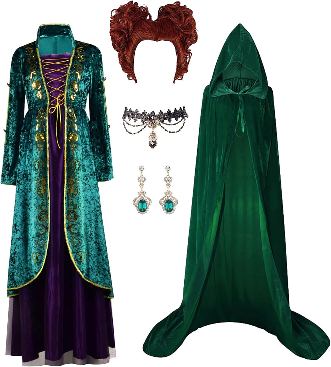 Sanderson Sister Winifred Mary Cosplay vestido capa bata mujer Sarah disfraz vestido peluca para uniforme de Halloween
