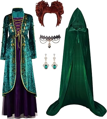 Sanderson Sister Winifred Mary Cosplay Dress Cape Robe Women Sarah Costume Dress Wig for Halloween Uniform