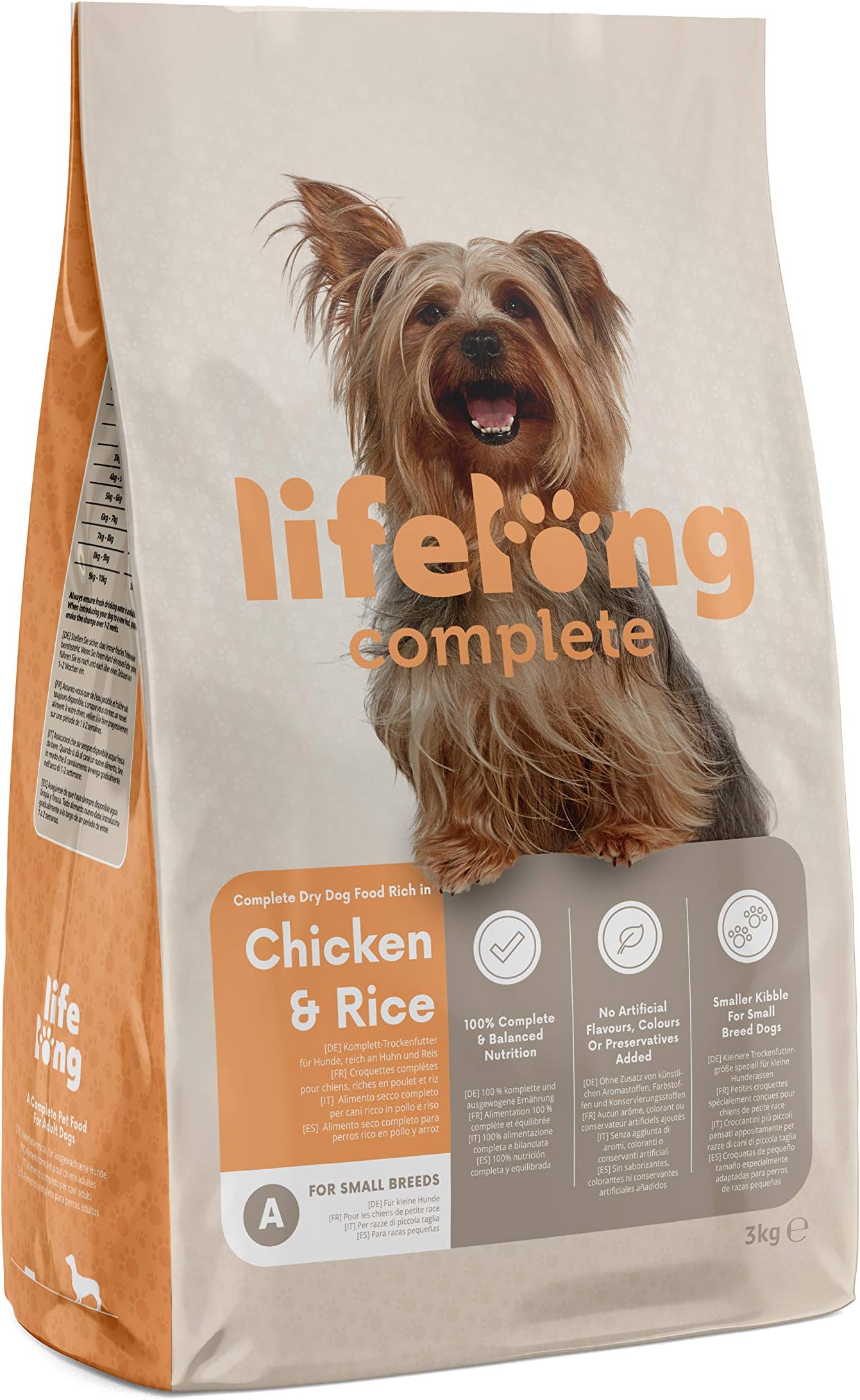 Amazon Brand - Lifelong - Complete Dry Dog Food Rich in Chicken and Rice for Small Breeds 3kgx3