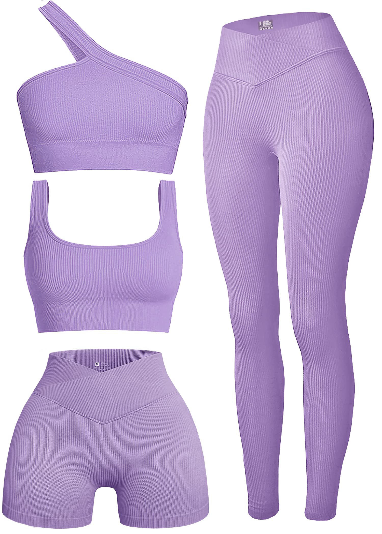 Workout Sets for Women,Two Piece Sexy Crossover Shorts Matching Set Cut One Shoulder Crop Tank Top 2 Piece Outfits 4 Packs