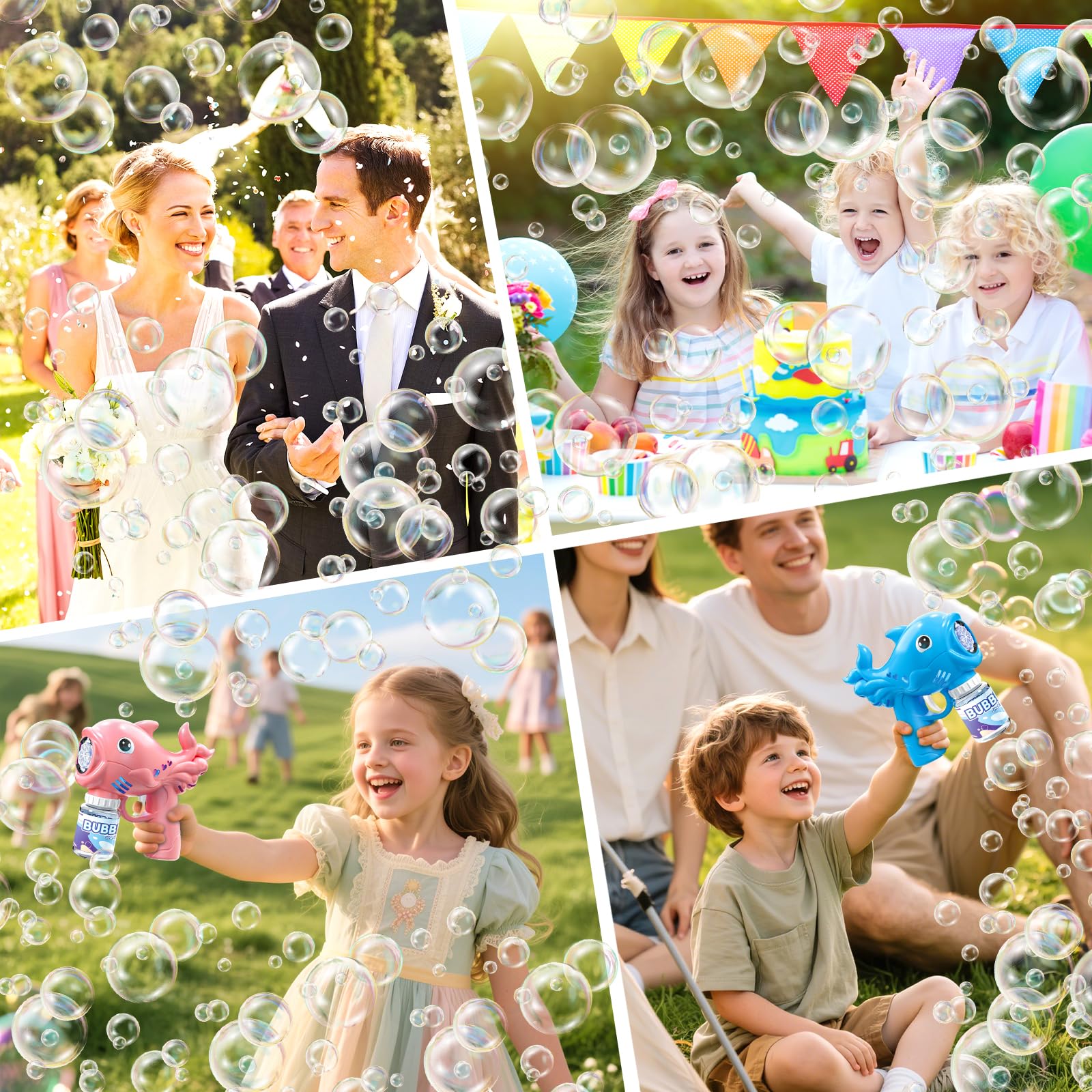 2 Pistola de Burbujas para Niños, Automática Máquina de Burbujas de Jabón con 2×70ML Botellas de Solución, Pompas de Jabon Niños con 8 Aberturas & Luces, para Fiesta, Actividades al Aire Libre