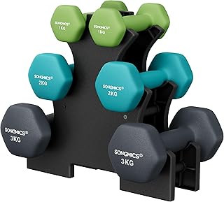 SONGMICS Weight Lifting Dumbbell Kit with Storage Stand, for Fitness, Vinyl Coated