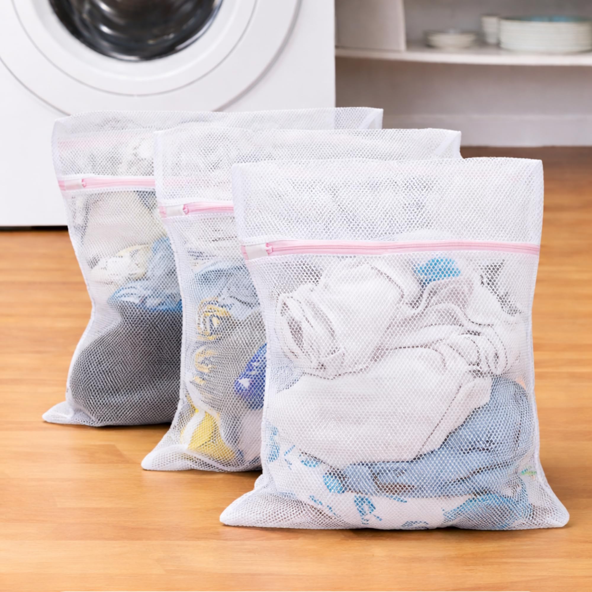 DecorTwist Mesh Laundry Wash Bag Set (Pack of 3) | Zippered Clothes Washing Net for Delicates, Innerwear, Lingerie & Baby Clothes (White, Small – Pack of 3 (30x40 cm))-image-37