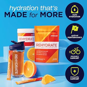 AdvoCare Rehydrate - Electrolyte Drink Mix - Includes Magnesium, Sodium, Potassium & Calcium - Antioxidant & Amino Acid Fortified - Supports Hydration & Recovery - Orange, 12.7 oz
