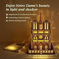 Vista 3 de Rompecabezas 3D de Madera LED - Modelo de Arquitectura de Notre Dame de París Edición Nocturna con Iluminación LED - Kit de Artesanía