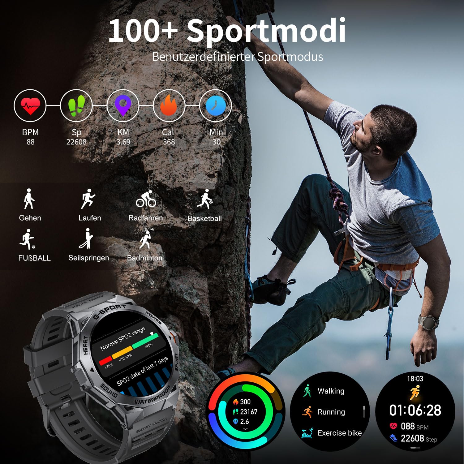 LIGE Reloj Inteligente Hombre con 3 Correas, 1,43" AMOLED Smartwatch Hombre con Llamadas, 24/7 Pulsómetro SpO2, Monitor de Sueño, 400mAh IP68 Impermeable Smartwatch Militar para Android iOS, Gris